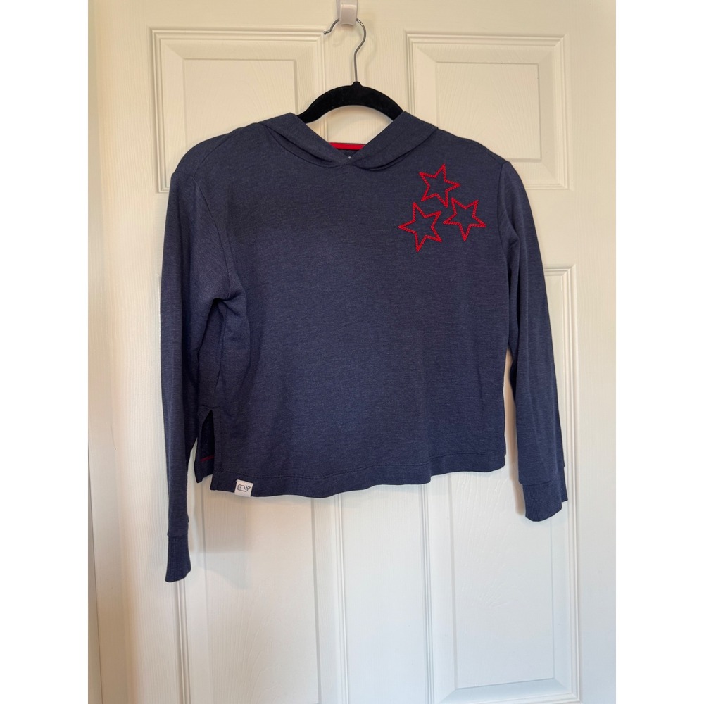Vineyard Vines Girls Navy Blue Star Embroidered Cropped Hoodie Size S 7-8